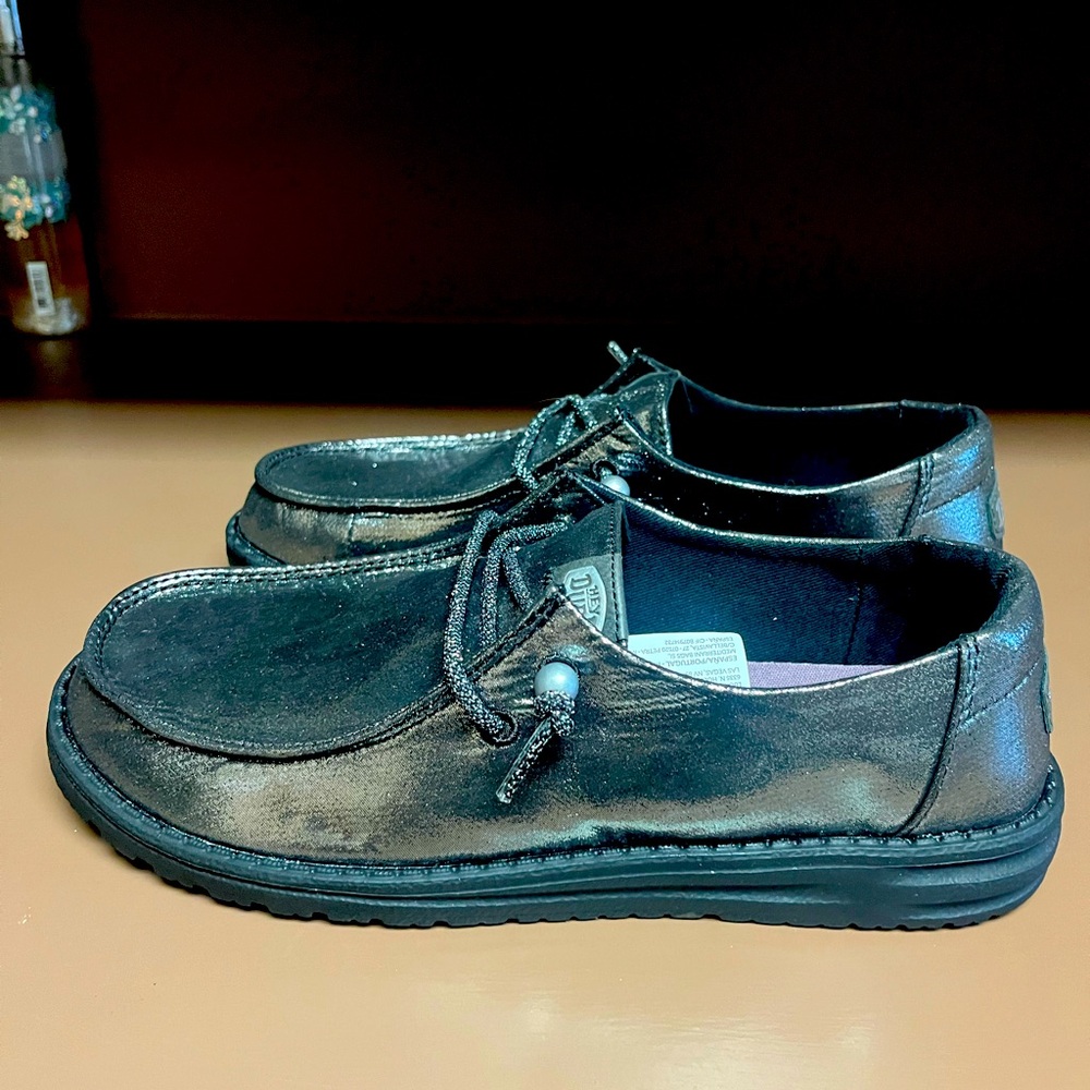 New Black Metallic Hey Dudes